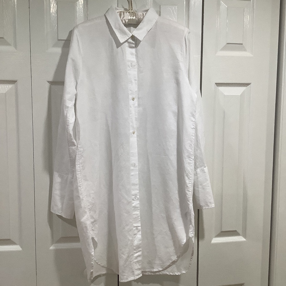 J. Crew white linen blend long shirt/dress, Medium